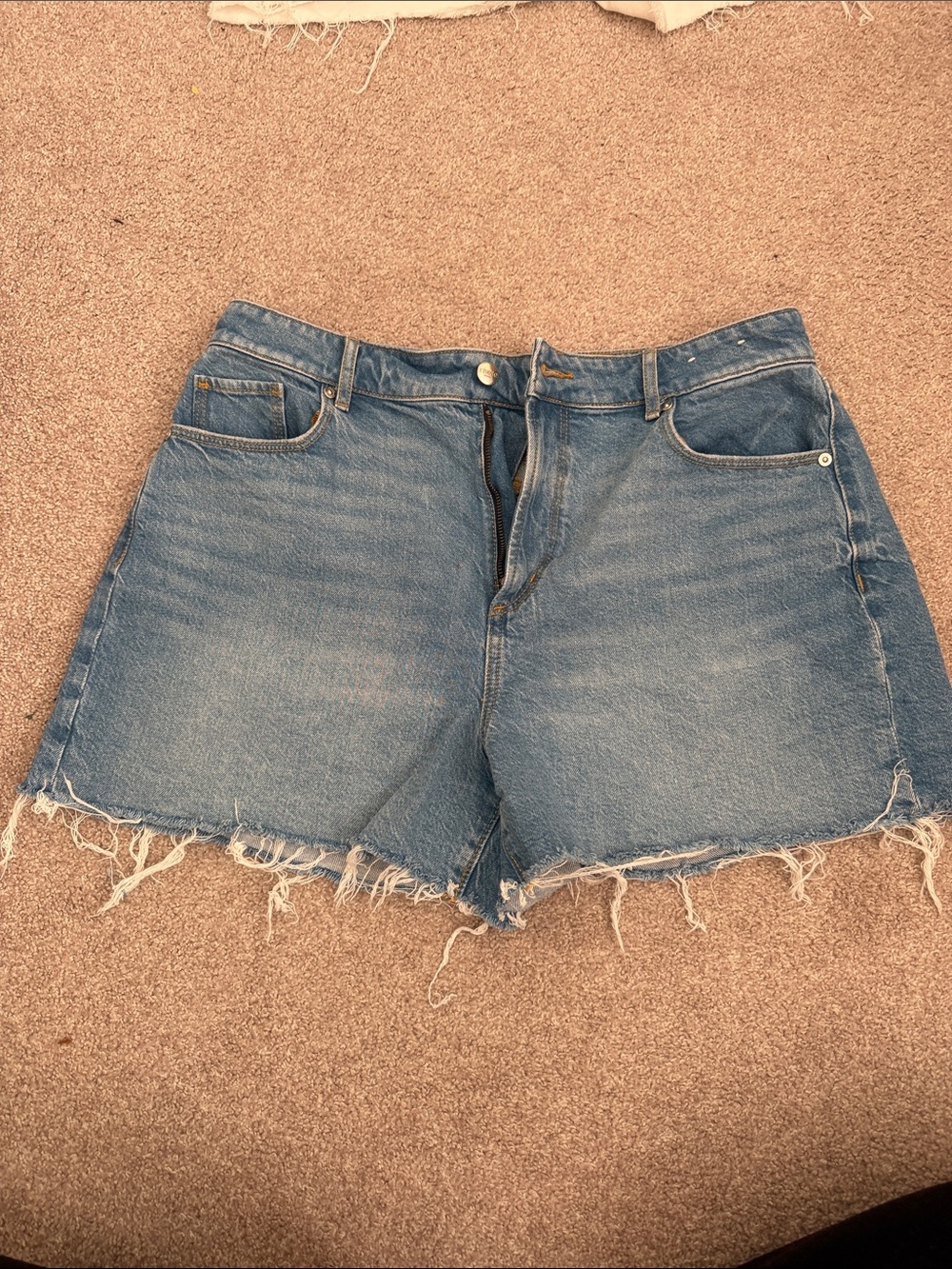 LOFT Rivete High-Rise Frayed Hem Blue Denim Shorts
